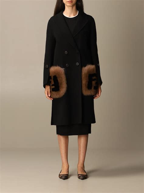 fendi black coat with fur pockets|vintage Fendi fur coat.